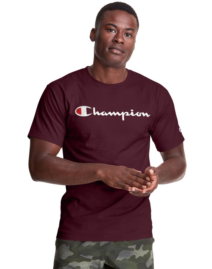 Champion Classic Jersey Script Logo - Miesten TummanPunainen T-Paita - Suomi 1792045-QW